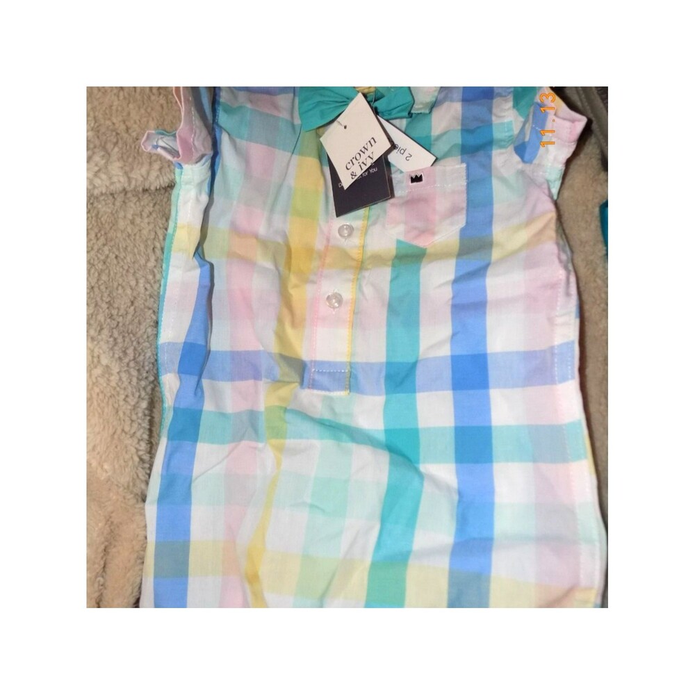 New Crown & Ivy one piece checked baby girls romper 12 months